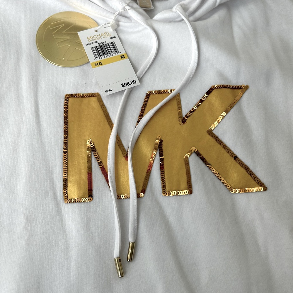 Michael Kors White Hoodie with Gold MK Logo - Picture 4 of 8